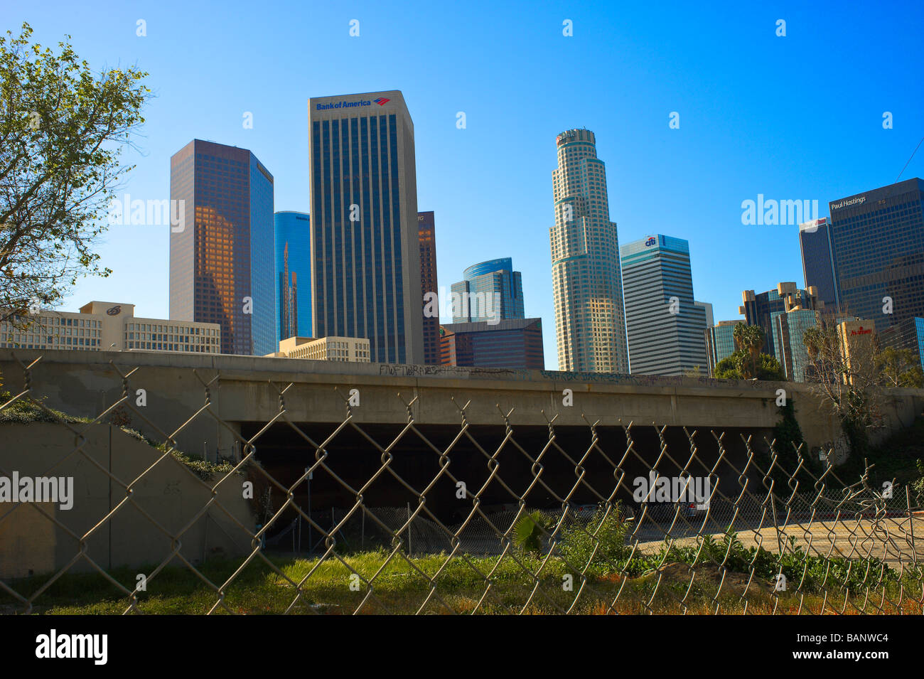 Los Angeles Financial District. As seen from Beaudry St and 2nd Street Stock Photo