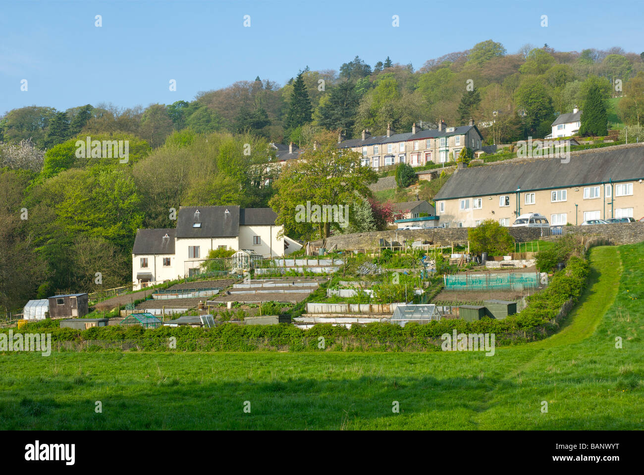 Houses and allotments in Kendal, Cumbria, England UK Stock Photo