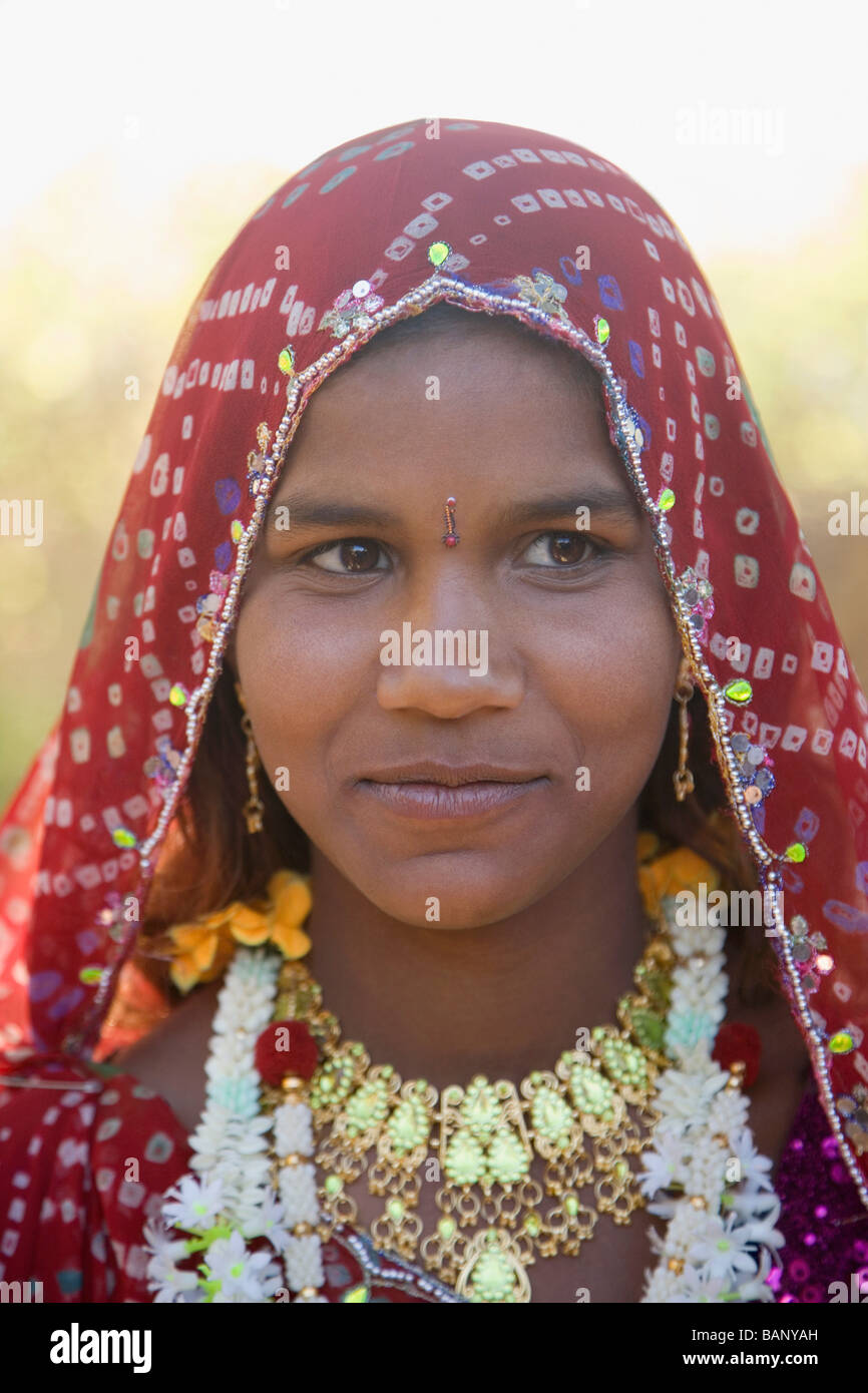 Close-up of a bride, Udaipur, Rajasthan, India Stock Photo