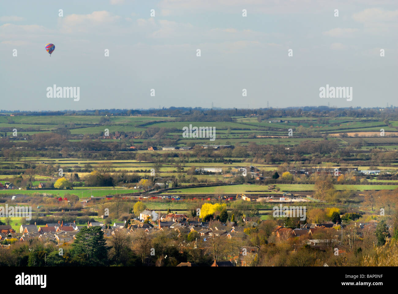 Hot air balloon over the Chiltern hills countryside near Aylesbury and Aston Clinton England UK Stock Photo