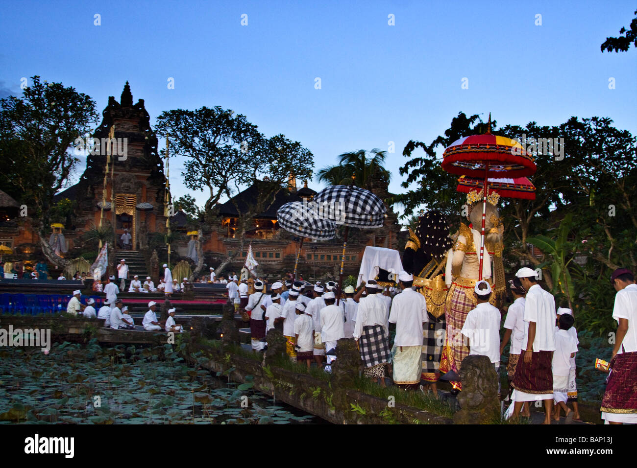 Temple in Ubud during Koningan Ceremony Bali Indonesia Stock Photo