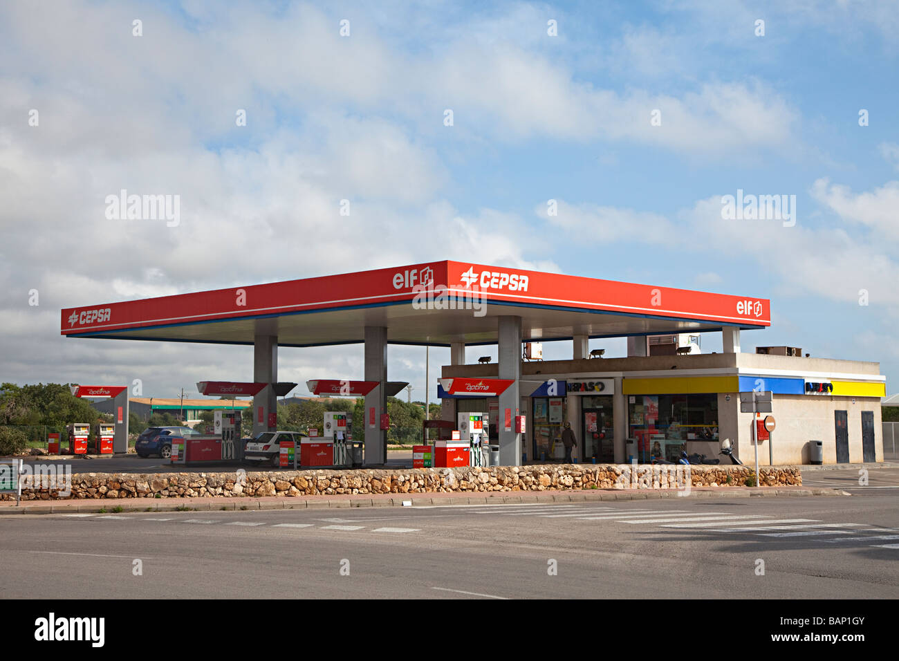 Petrol filling station Cepsa Elf fuel Mallorca Spain Stock Photo