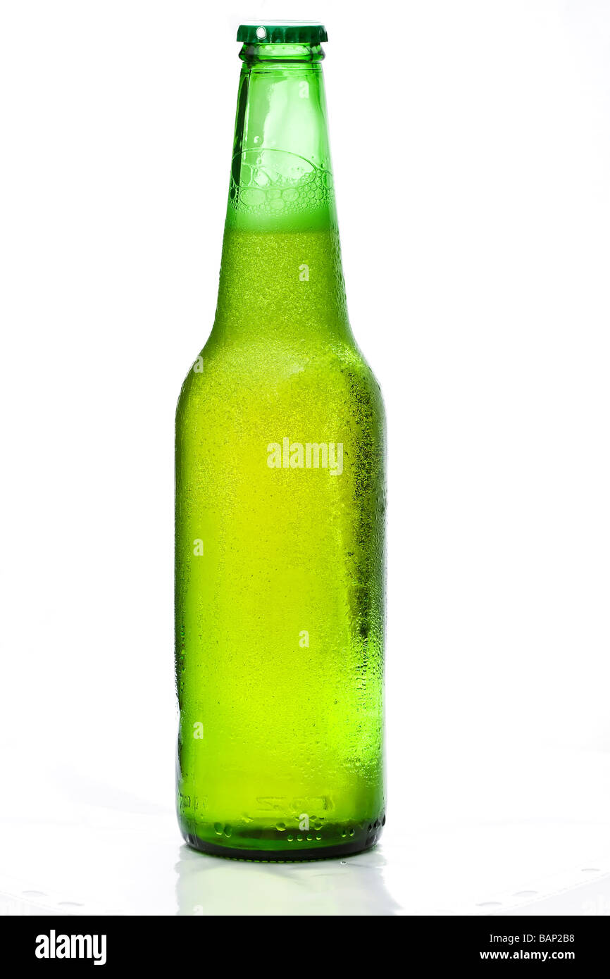 Cold beer cutout Green bottle on white background Stock Photo Alamy