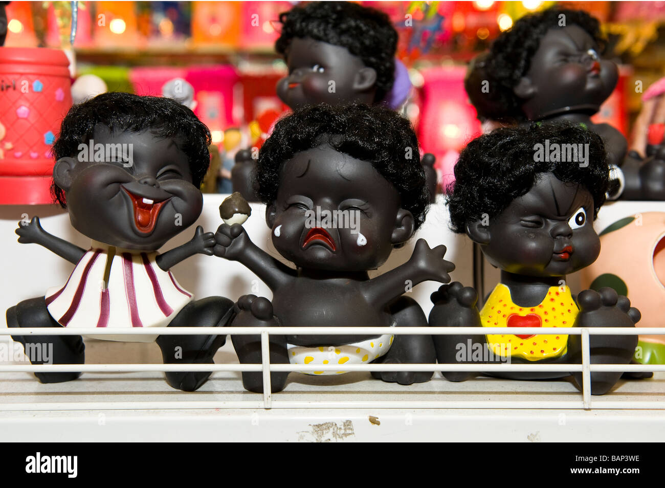 Novelty dolls on a stall in Chatuchak Weekend Market, Bangkok, Thailand. Stock Photo