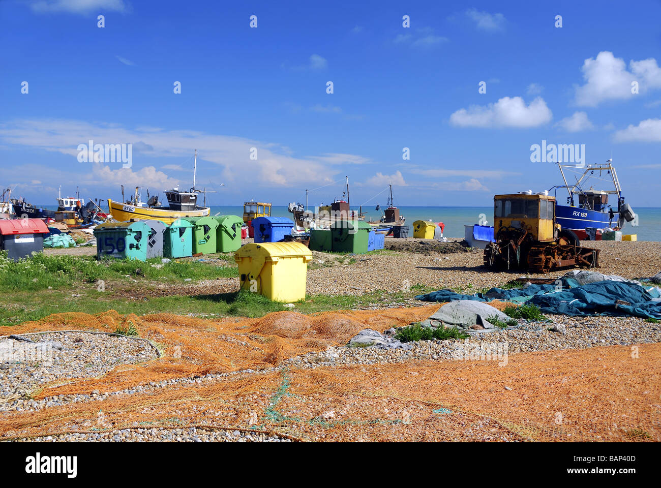 Fishing Nets on the beach at Hastings Stock Photo