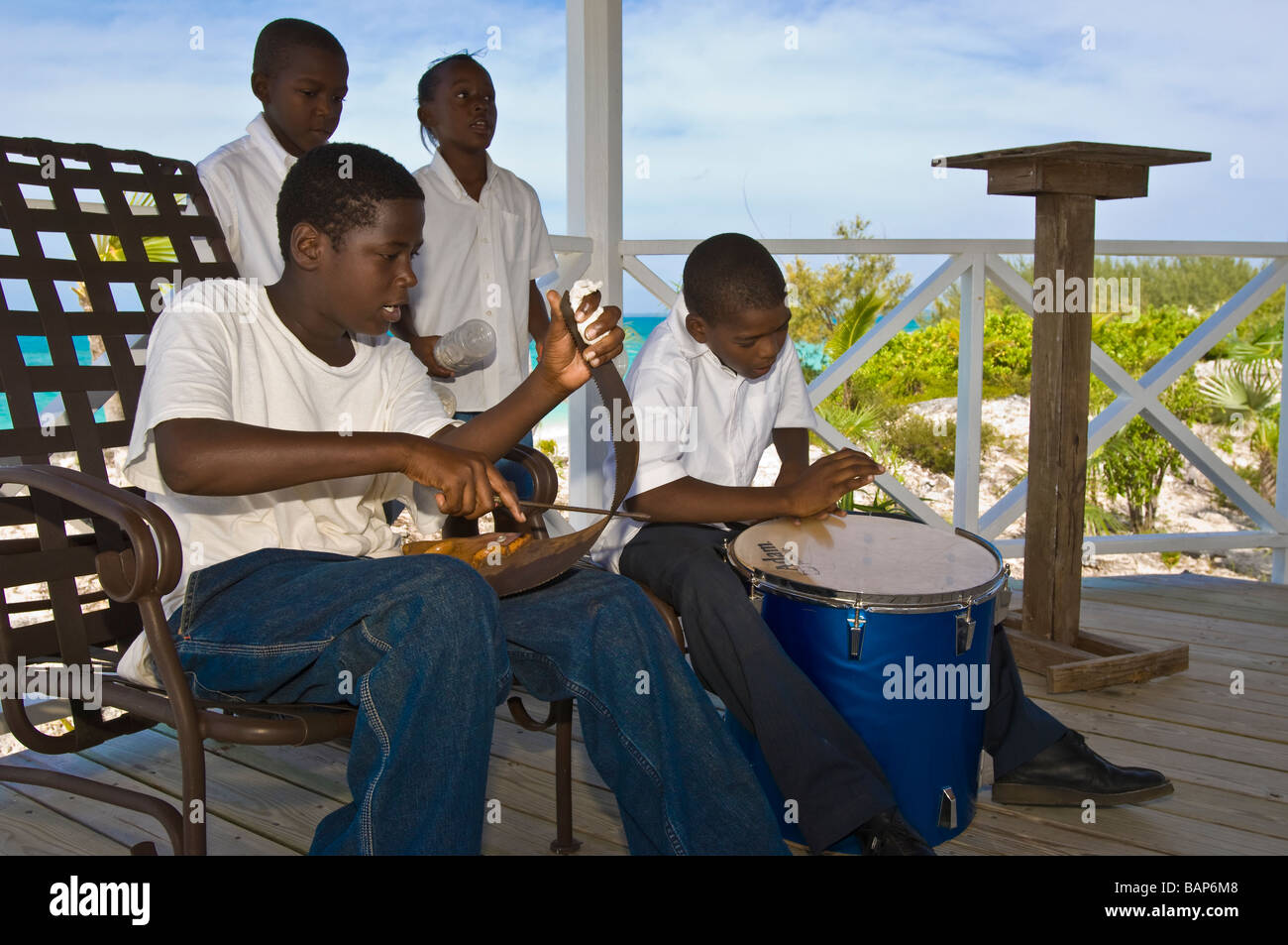 Local saw band Cat Island, Bahamas Stock Photo