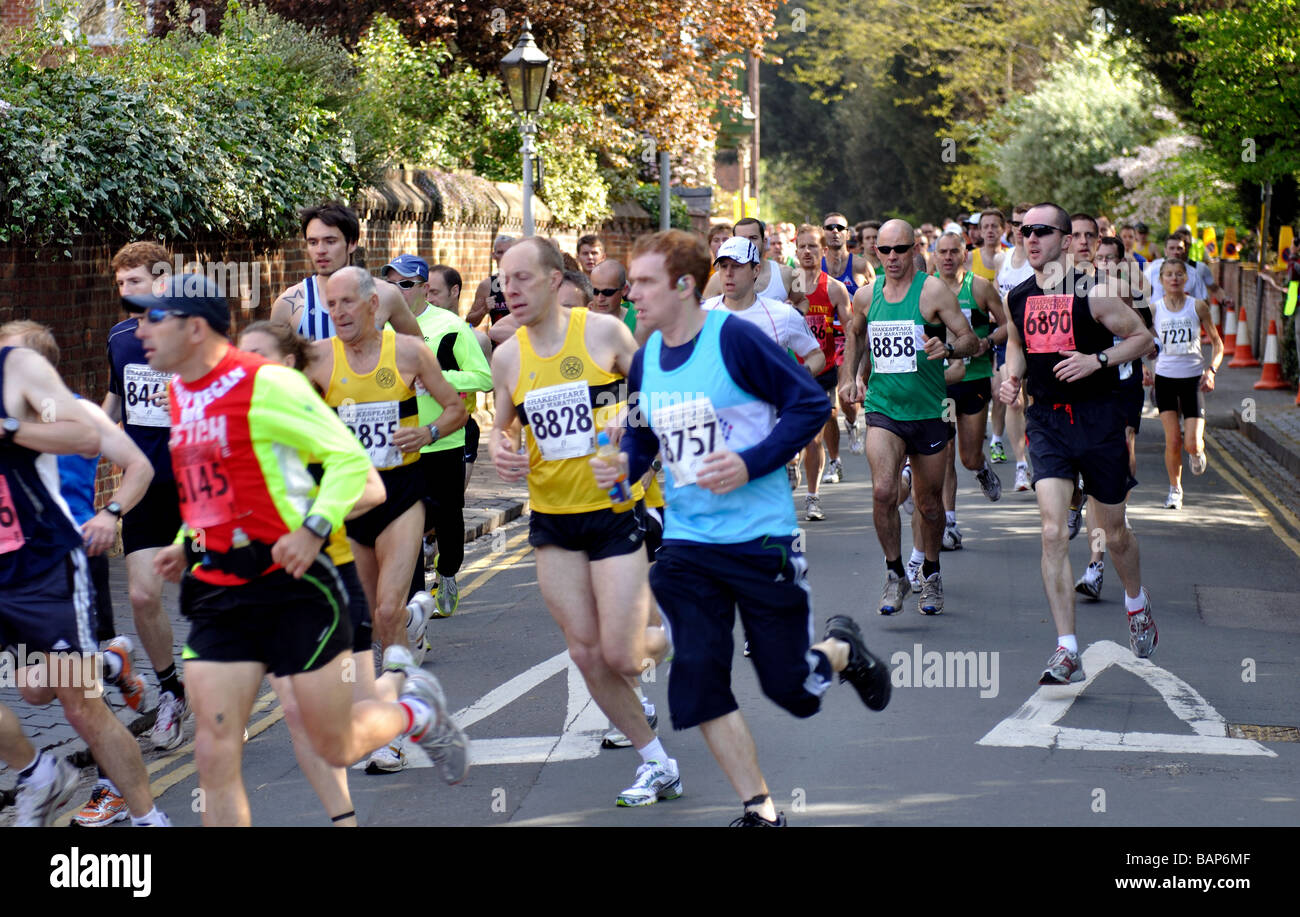 Runners in 2009 Shakespeare Marathon and Half Marathon race, UK Stock Photo