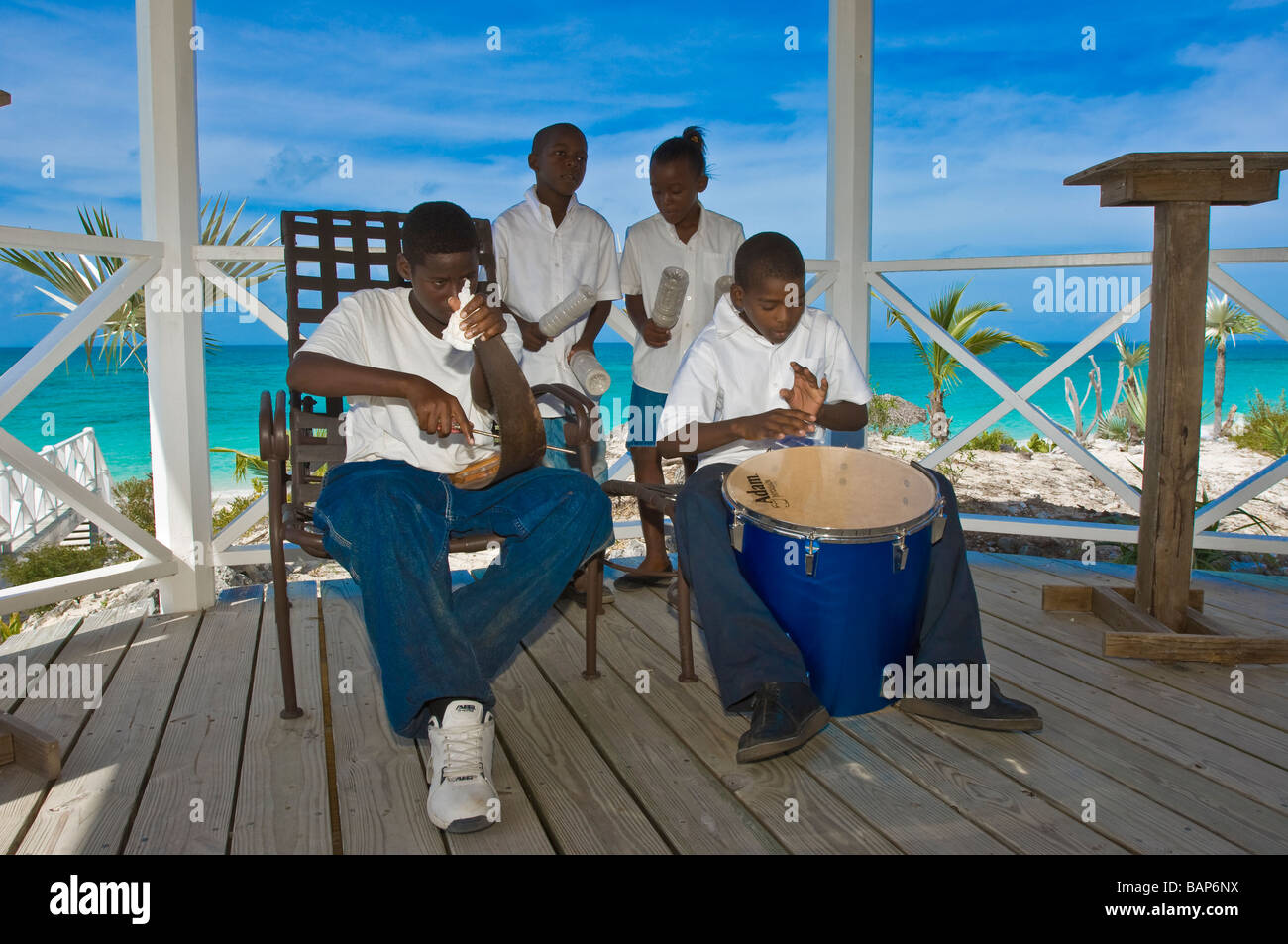 Local saw band Cat Island, Bahamas Stock Photo