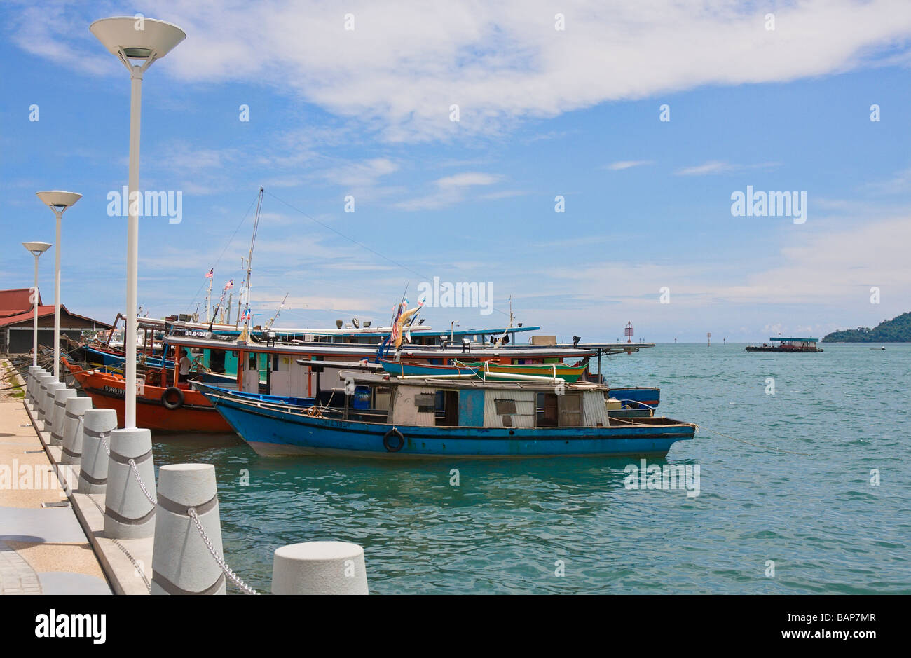 Traditional fishing boats on the waterfront Kota Kinabalu Sabah Borneo ...