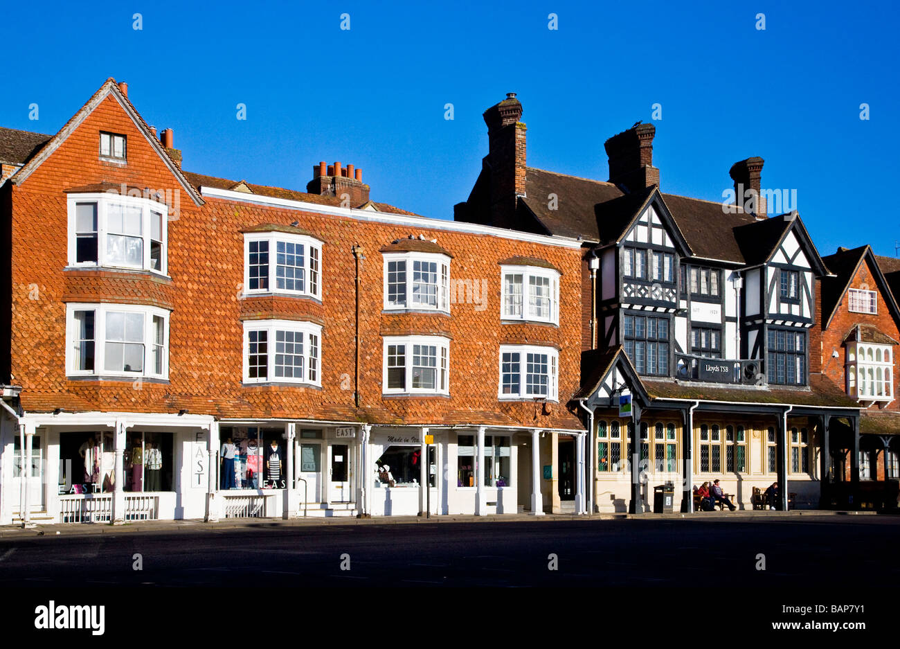 Georgian shops and timber framed Tudor Llloyds TSB bank building in the ...