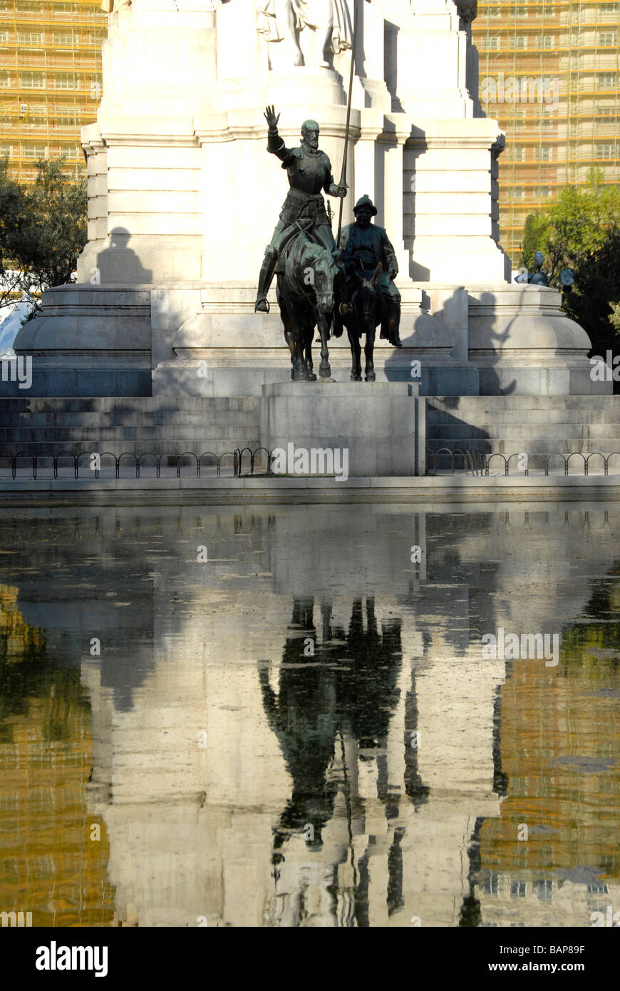 Don Quichotte and Sancho Pensa statues, Spain square, Madrid Stock Photo