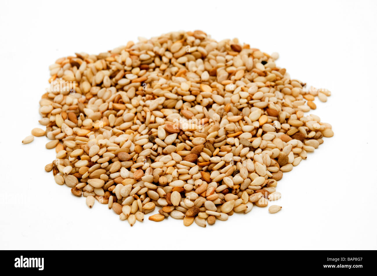 Sesame seeds on a white background Stock Photo