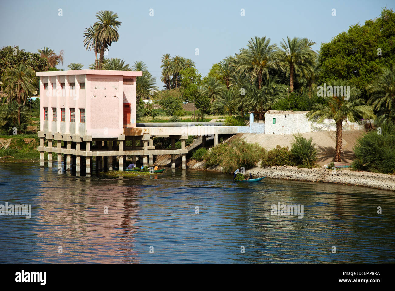 Water Pumping Station on the River Nile, Egypt Stock Photo