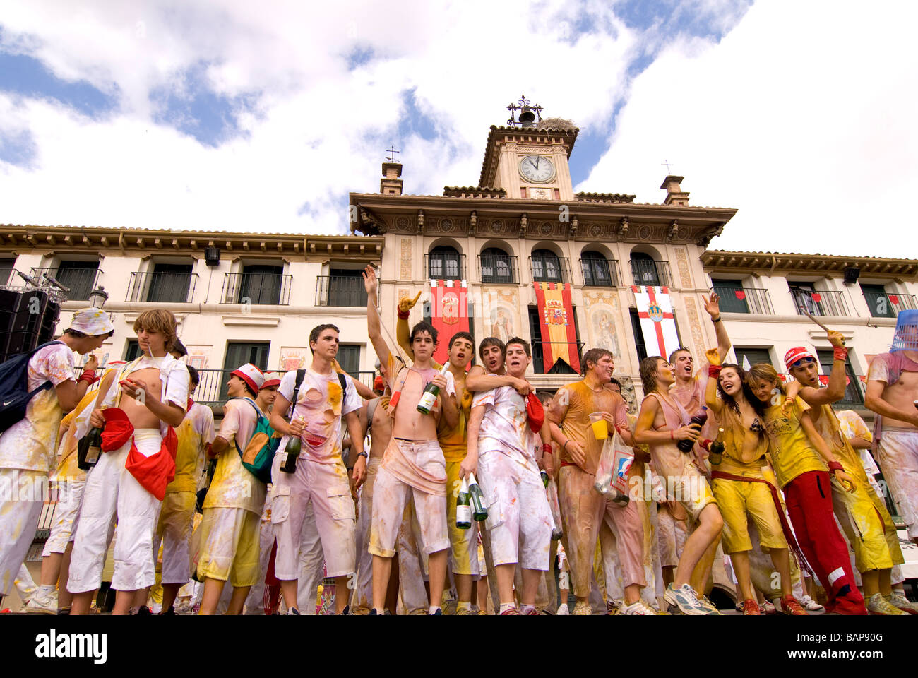Chupinazo, opening ceremony celebration during Fiestas in Spain. Stock Photo
