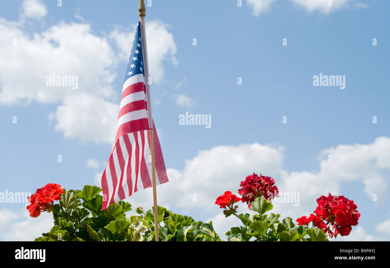 American flag against blue sky Stock Photo - Alamy