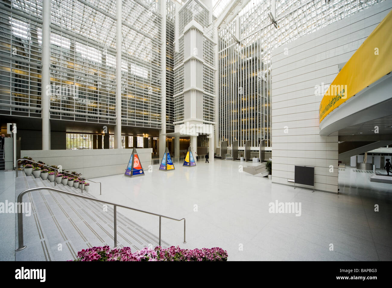 WorldBank World Bank headquarters office building interior. Main building atrium. View towards the entrance. Washington DC USA. Stock Photo