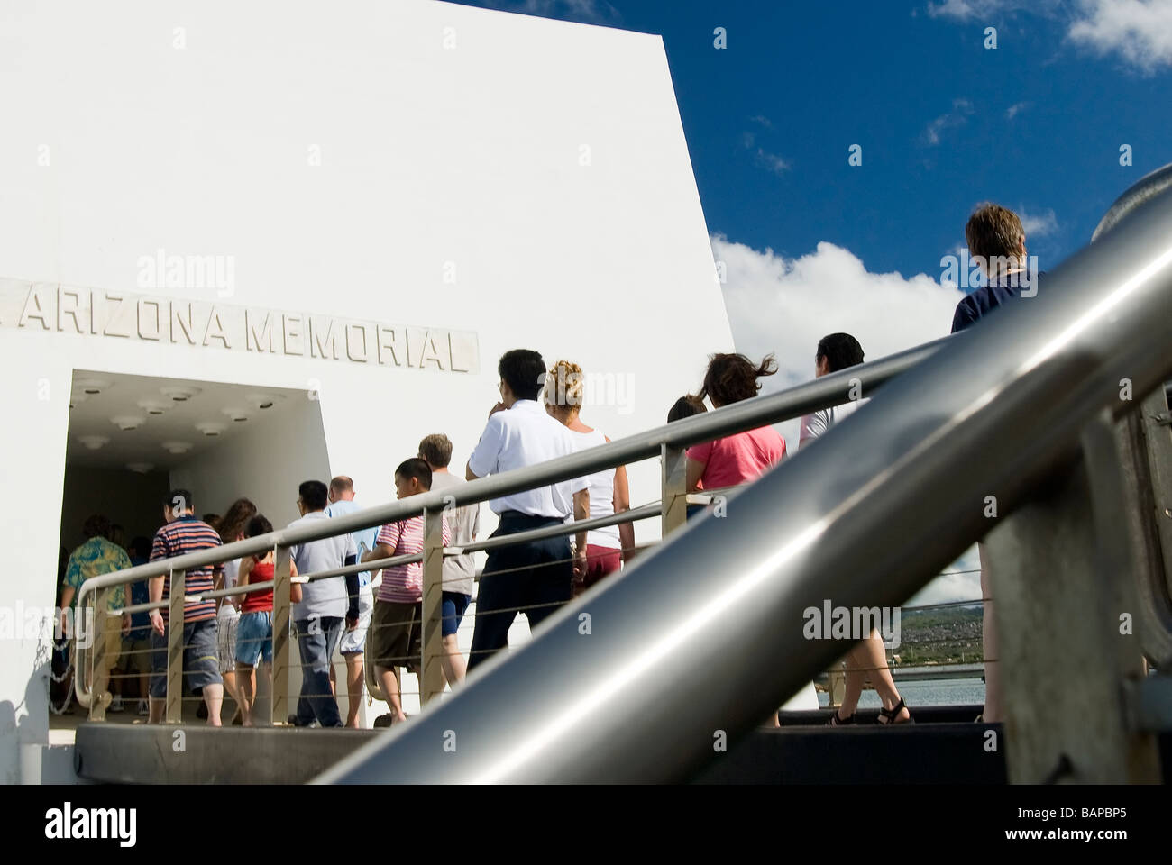 USS Arizona Memorial at Pearl Harbor on Oahu Hawaii Stock Photo