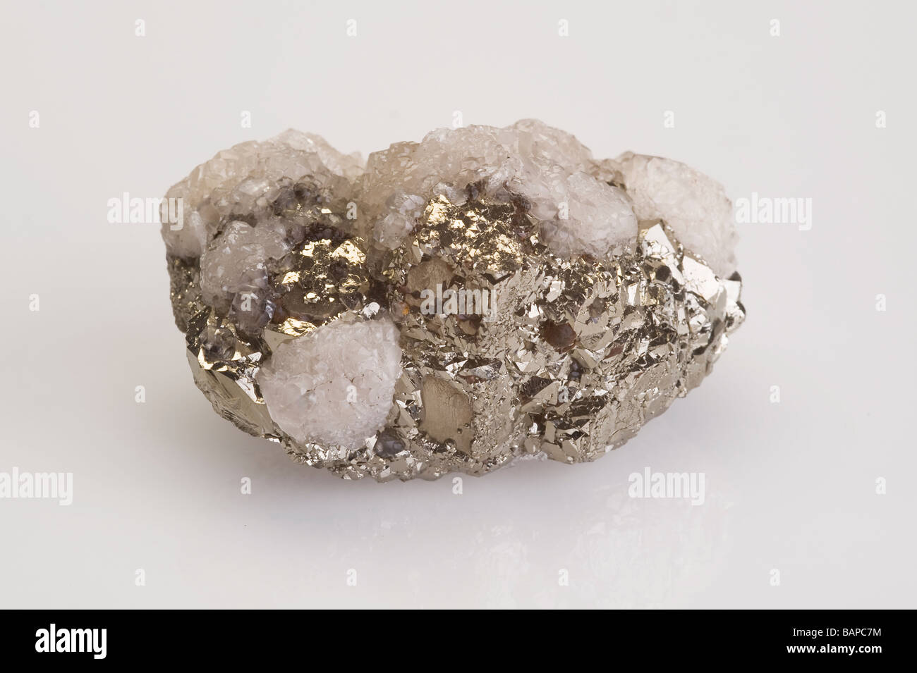 Pyrite Crystals on Calcite matrix Stock Photo
