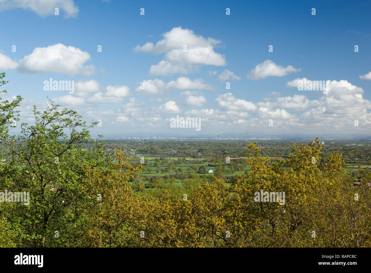 UK England Cheshire Alderley Edge panoramic view of Manchester and