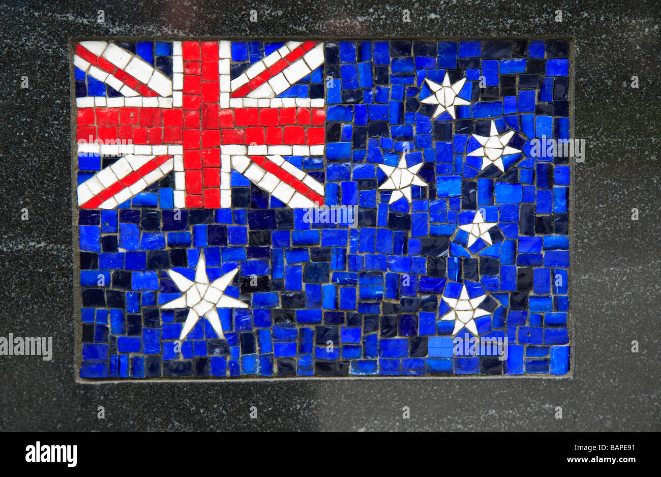 A mosaic of the Australian flag below 'The Universal Soldier', the Korean Veterans Memorial, Battery Park, New York, US. Stock Photo