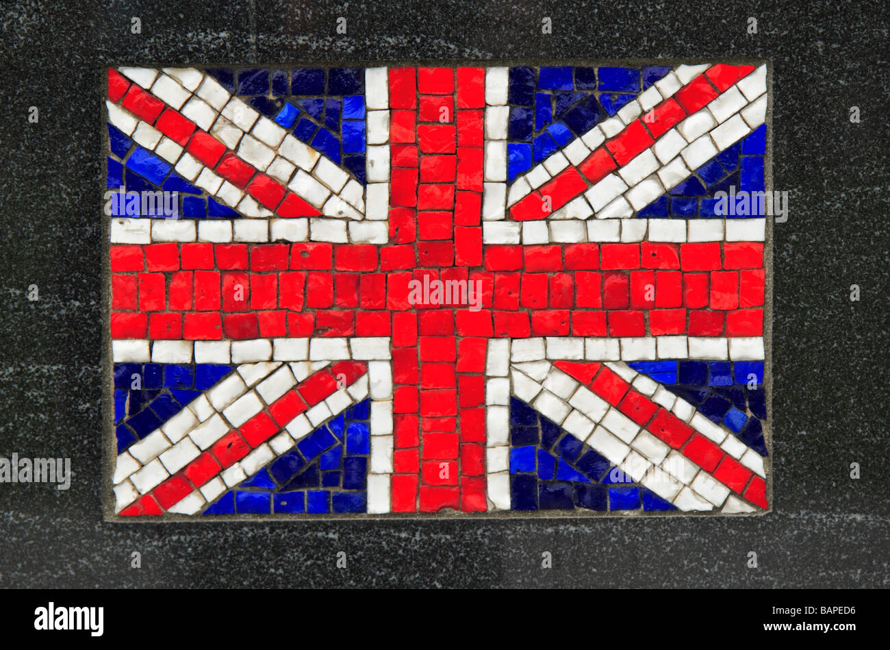 A mosaic of the Union flag below 'The Universal Soldier', the Korean Veterans Memorial, Battery Park,  New York, US. Stock Photo