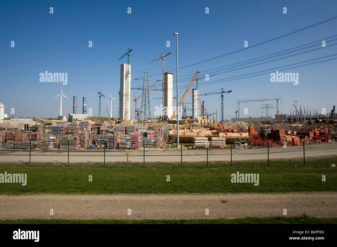 Construction site of the new pit coal power plant by Vattenfall, Moorburg, Hamburg, Germany Stock Photo