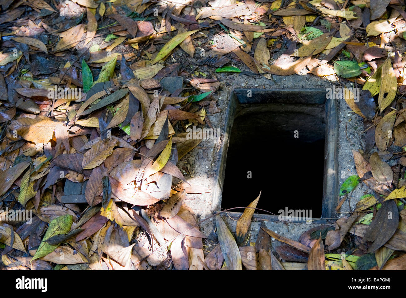 Tunnel Entrance in the Cu Chi Tunnel Complex, Ho Chi Minh City, Vietnam. Stock Photo