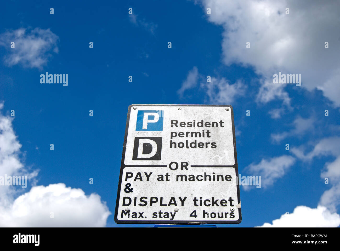 british car parking sign marking parking for resident permit holders or pay and display