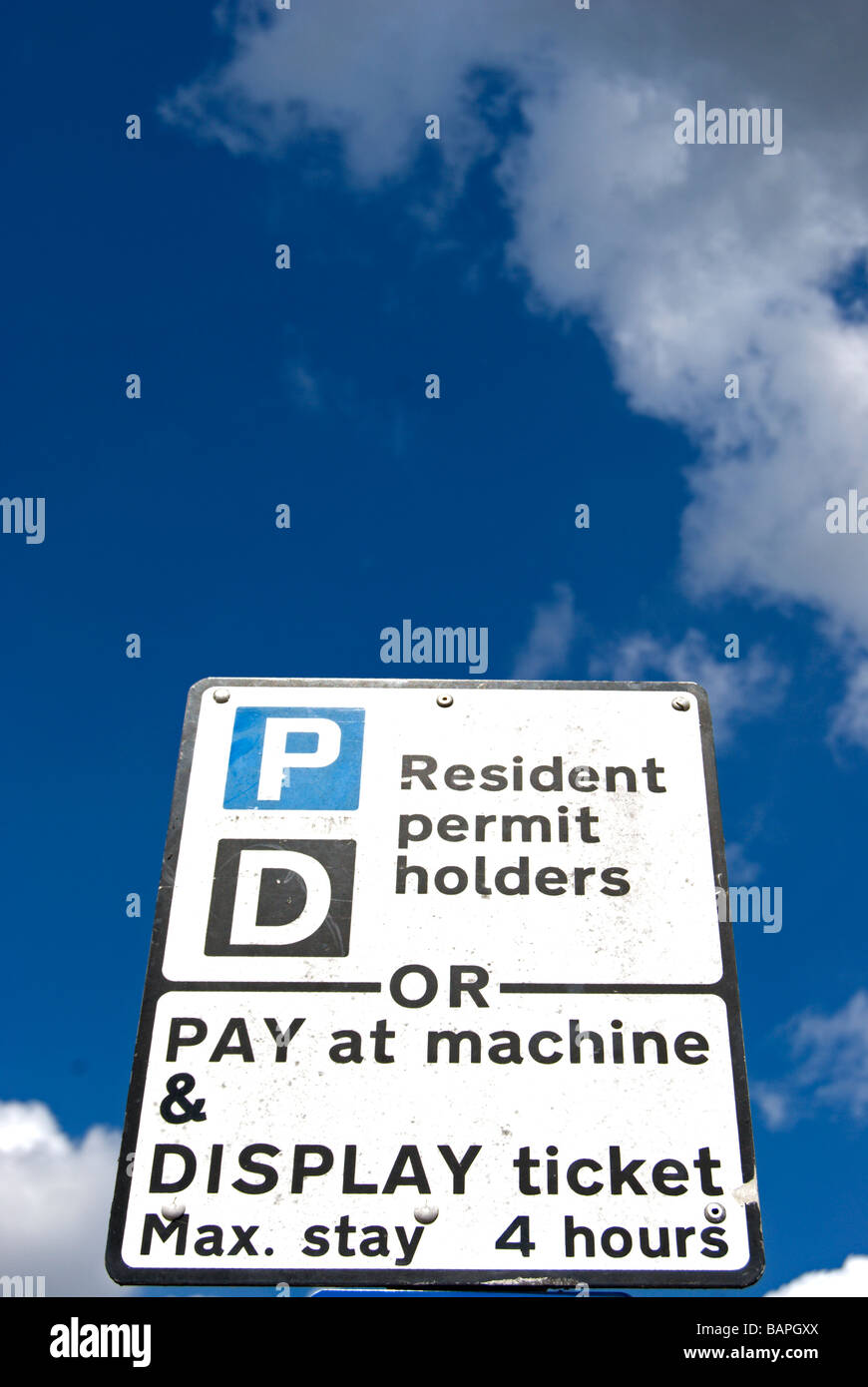 british car parking sign marking parking for resident permit holders or pay and display