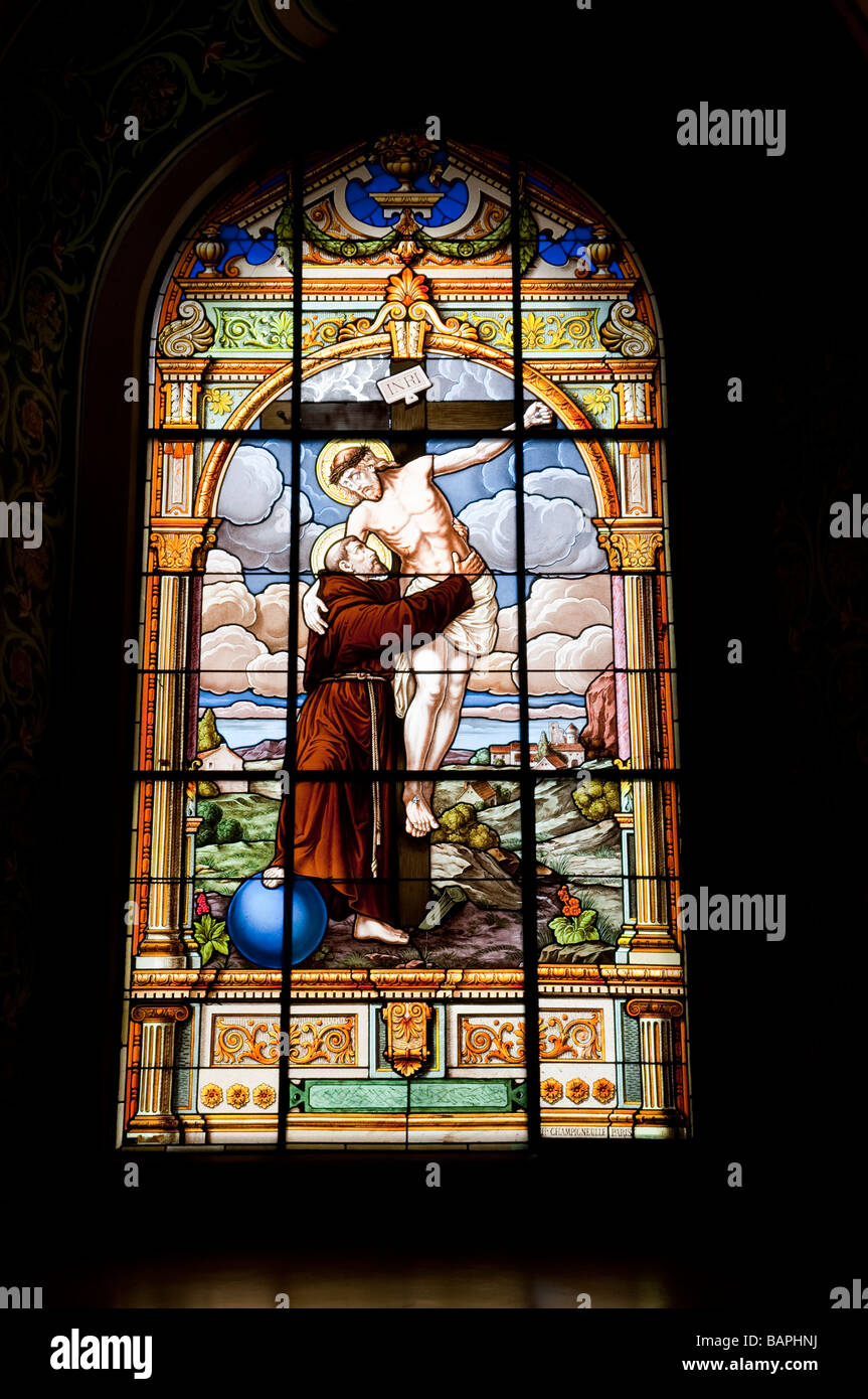 A stained glass window in a catholic church in San Jose, Costa Rica