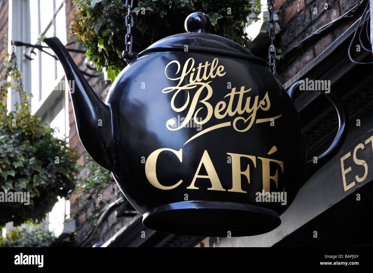 Sign for Little Betty's Cafe Tea Rooms, Stonegate, York, England, UK. Stock Photo