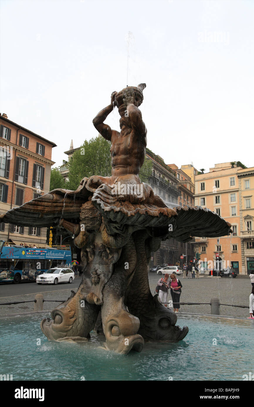 Italy Lazio Rome Triton Fountain Stock Photo