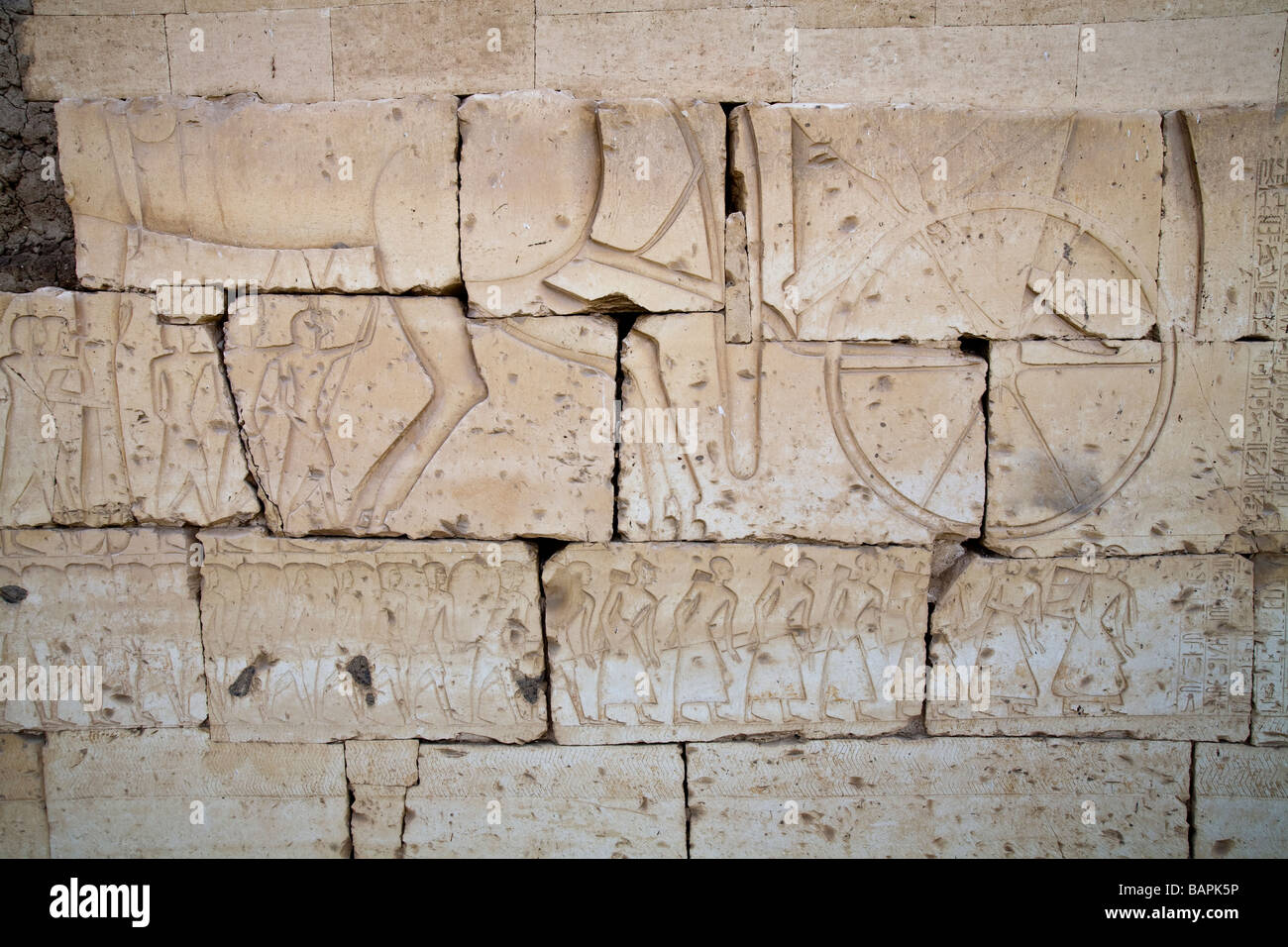 Reliefs of the Battle of Kadesh on the outer walls of the Temple of Ramesses II at Abydos, Nile Valley Egypt Stock Photo