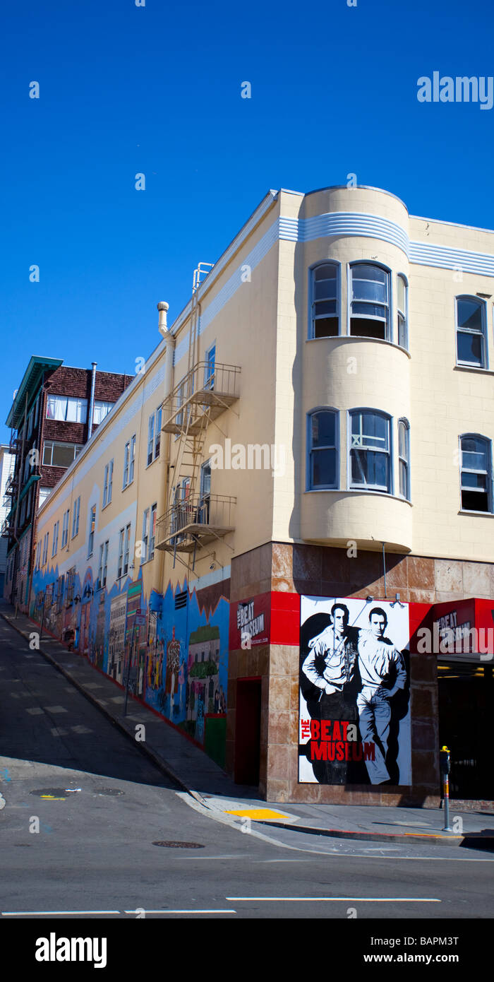 The Beat Museum, on the corner of Broadway and Romolo Pl, San Francisco, California, USA. Stock Photo