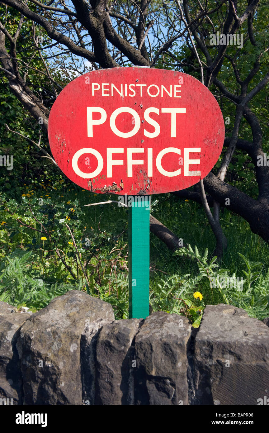 Red Wooden Post office sign in Penistone, 'South Yorkshire', England Stock Photo
