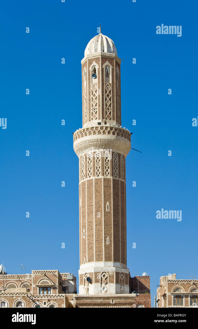 Mosque in the old town district of Sana'a Yemen Stock Photo