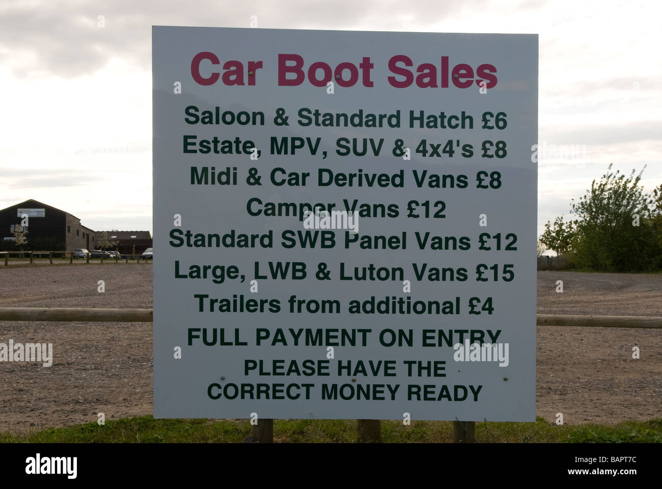 Information Sign For Car Boot Sale Bordon Hampshire Uk Stock