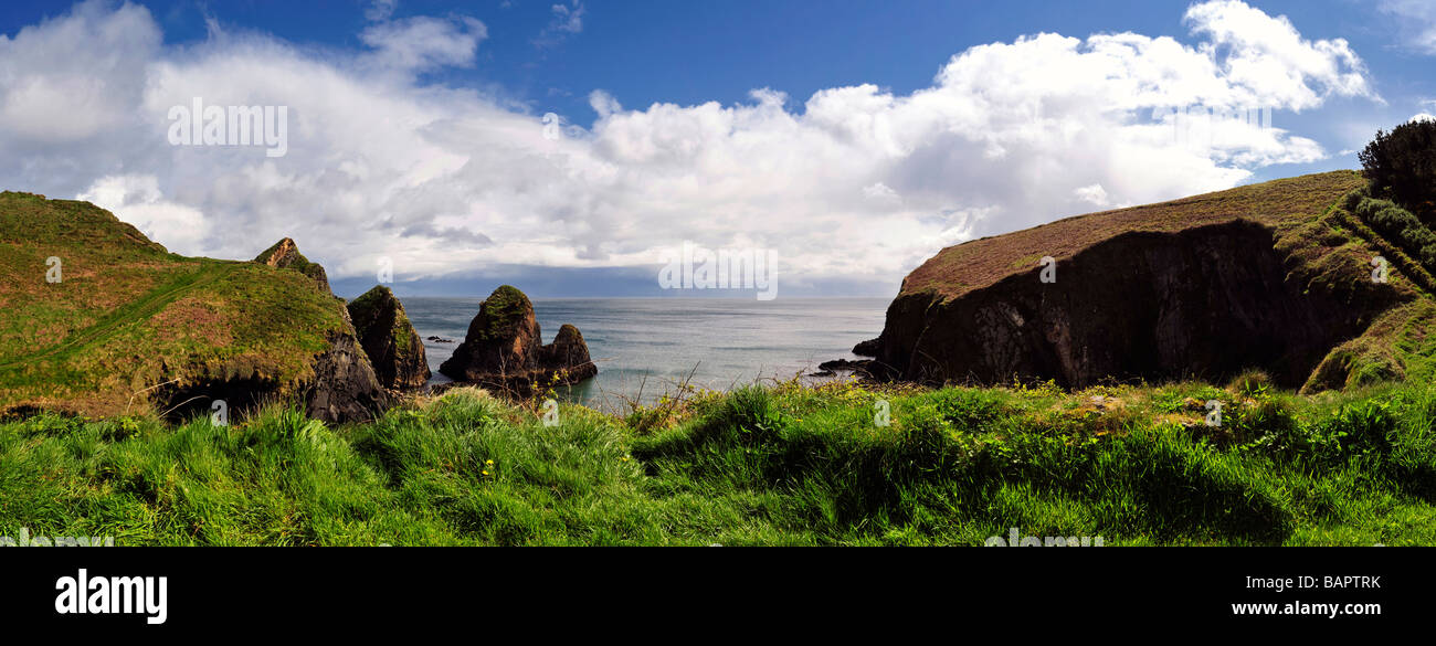 panoramic view of coastline from cliffs overlooking Nohovol Cove, Co.Cork, Republic Of Ireland Stock Photo