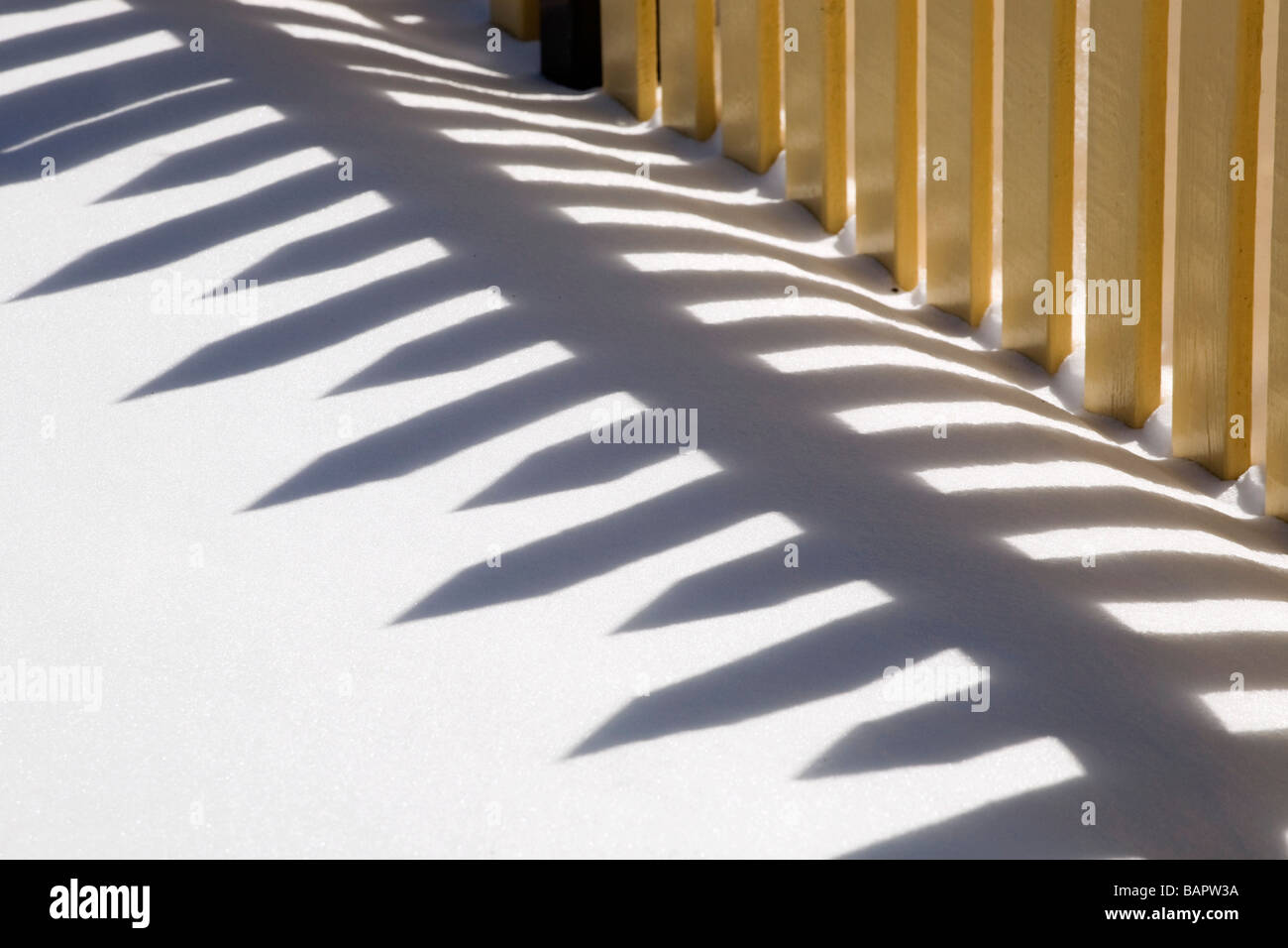 Fence shadows on the snow Stock Photo