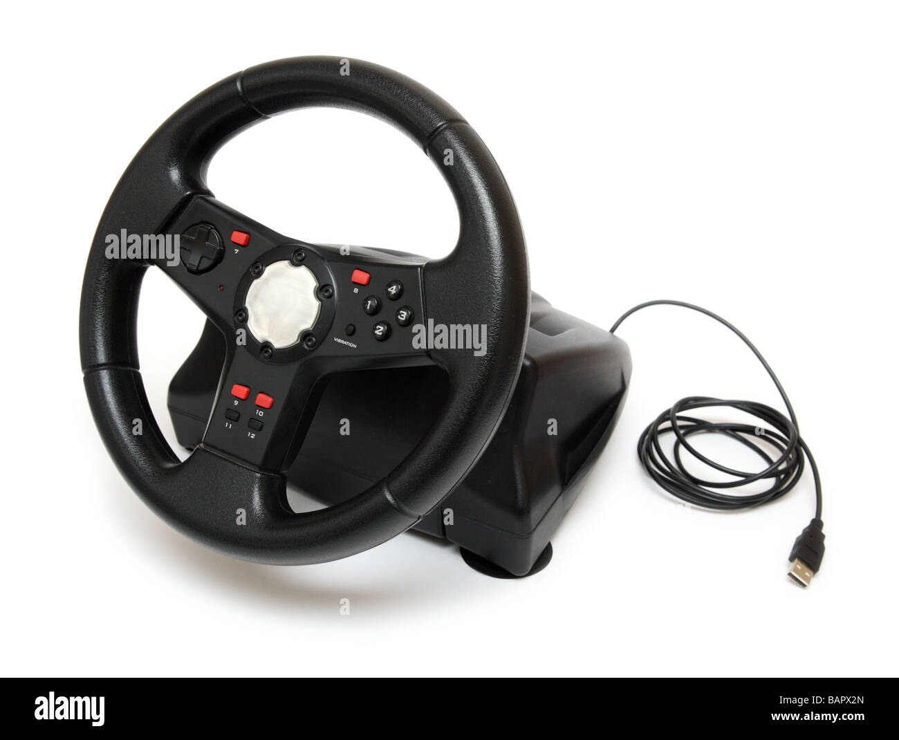 steering wheel simulator for pc games isolated on white Stock Photo