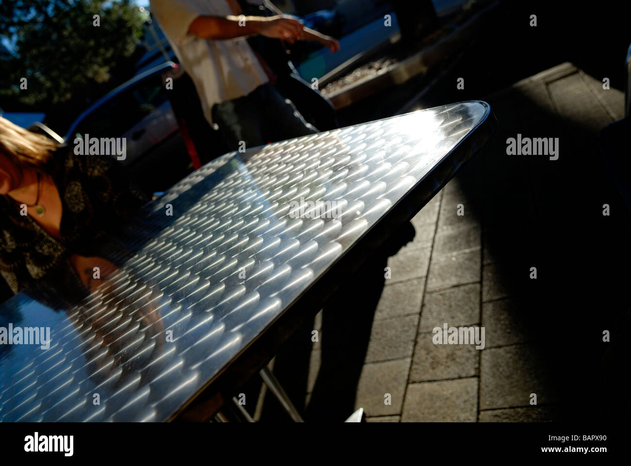 Sidewalk restaurant table. Fremantle, Perth, Western Australia, Australia Stock Photo