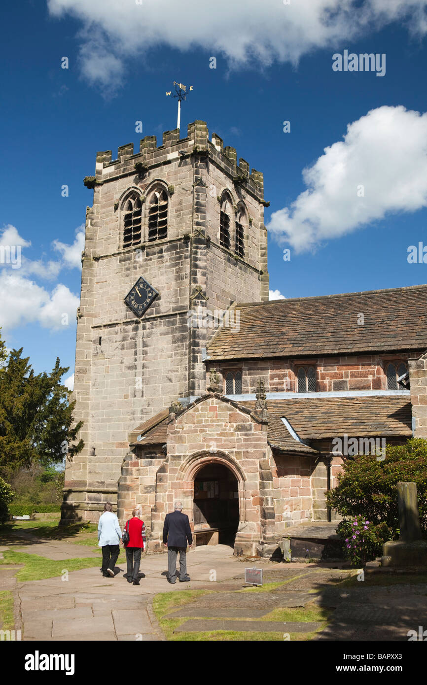 UK England Cheshire Nether Alderley St Marys Church parishioners arriving for a service Stock Photo