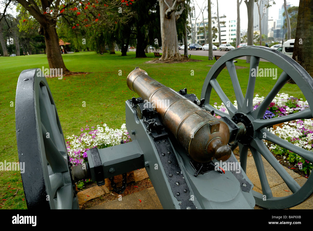 Cannon at the Queen Victoria Statue and monument, Kings Park, Perth, Western Australia Stock