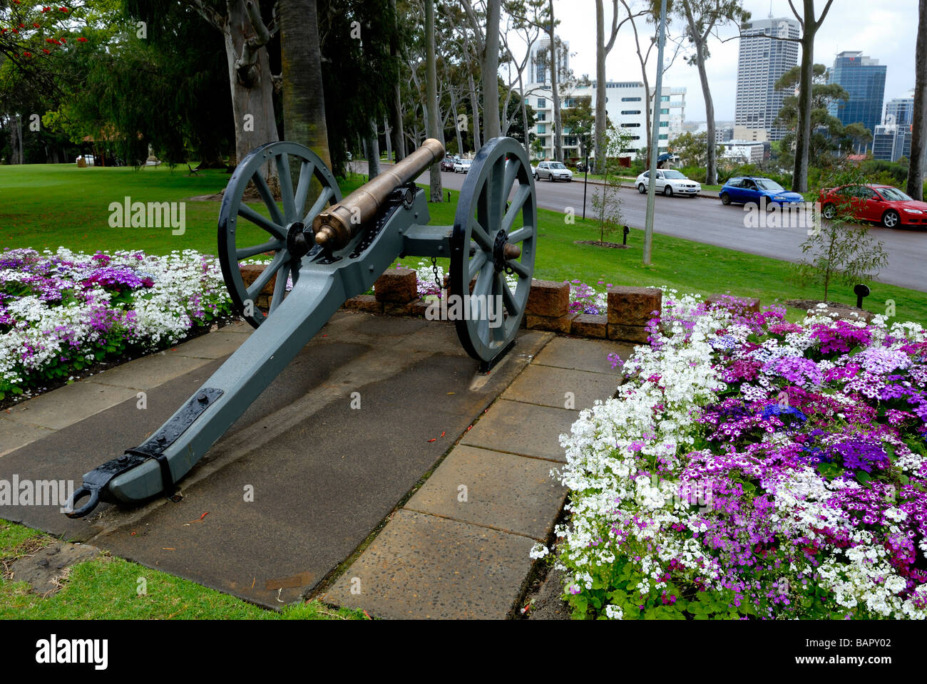Cannon at the Queen Victoria Statue and monument, Kings Park, Perth, Western Australia Stock