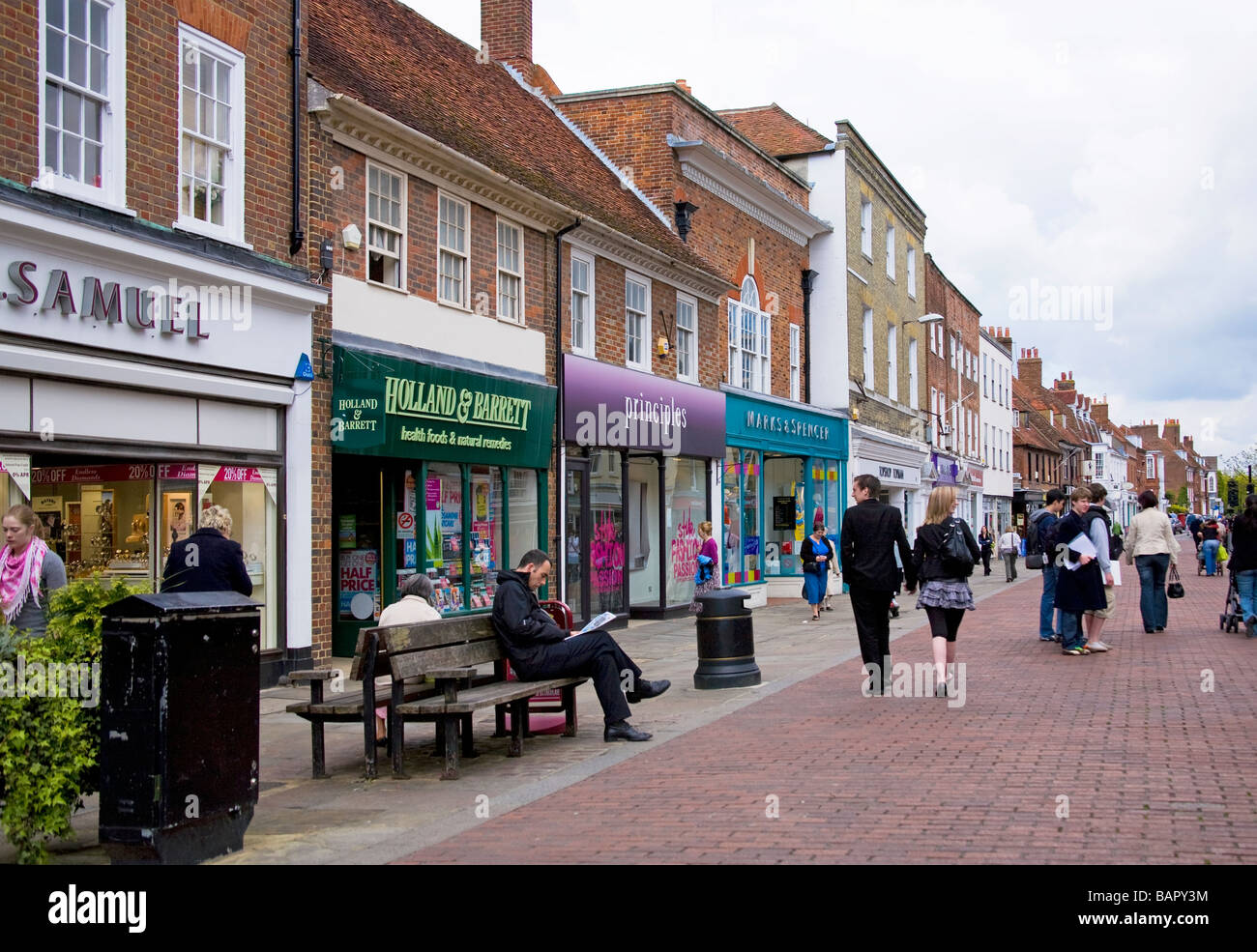 North Street, a pedestrian shopping area in Chichester, West Sussex, UK Stock Photo