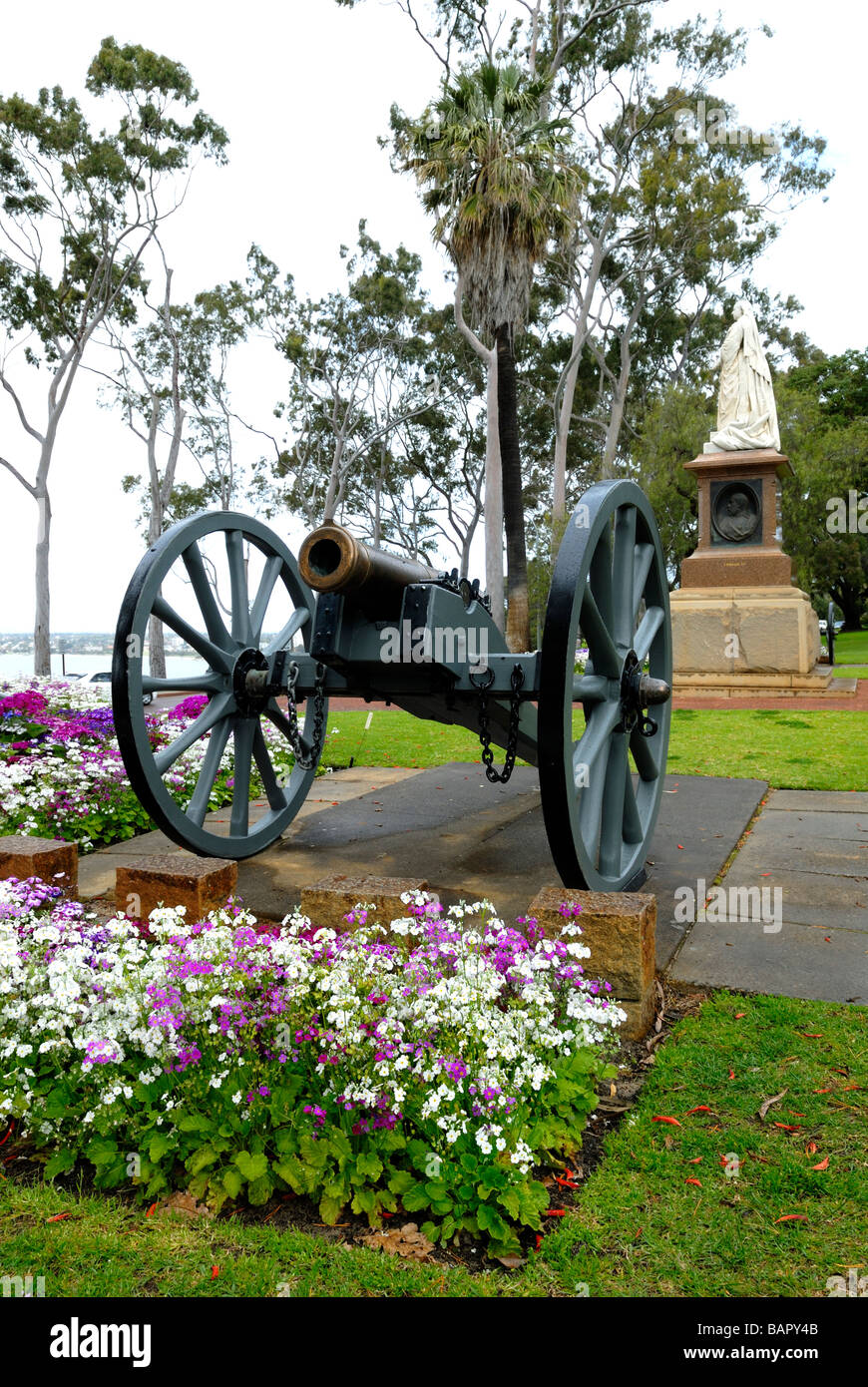 Cannon at the Queen Victoria Statue and monument, Kings Park, Perth, Western Australia Stock