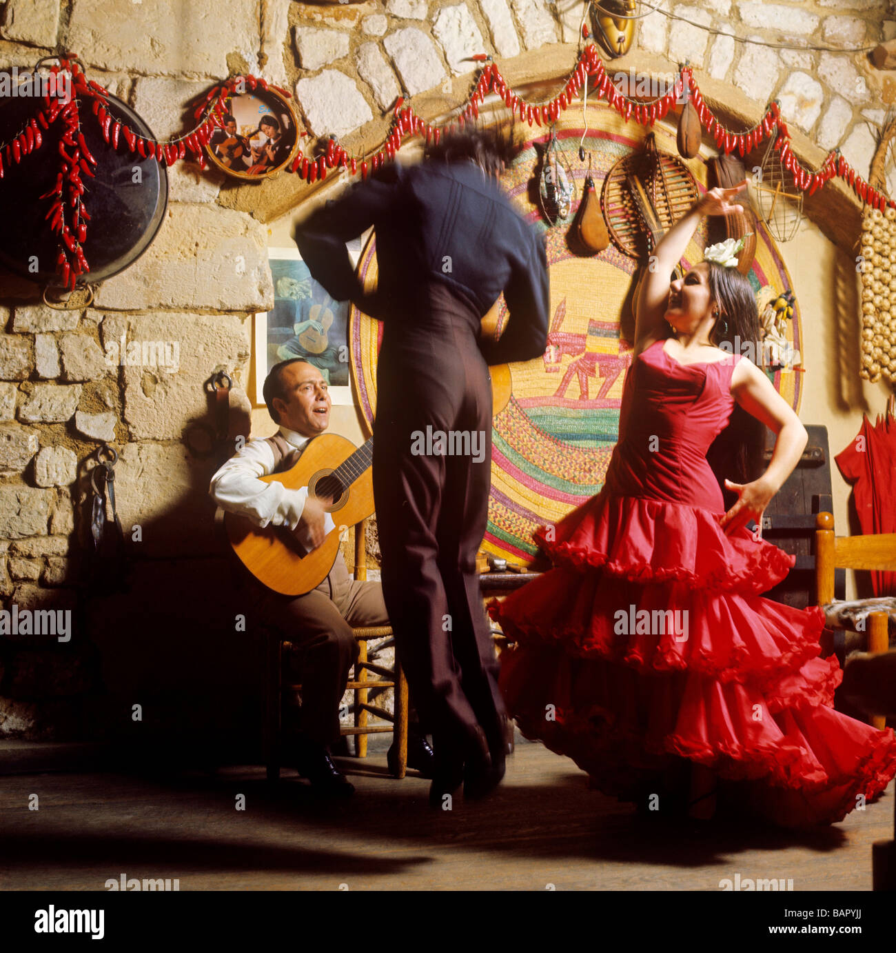 portrait of flamenco dancers pilgrimage of el rocio province of huelva spain Stock Photo