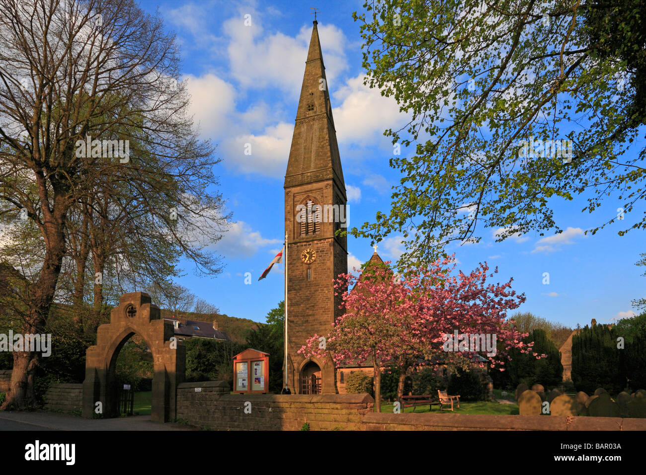 St John the Baptist church, Bamford, Derbyshire, Peak District National Park, England, UK. Stock Photo
