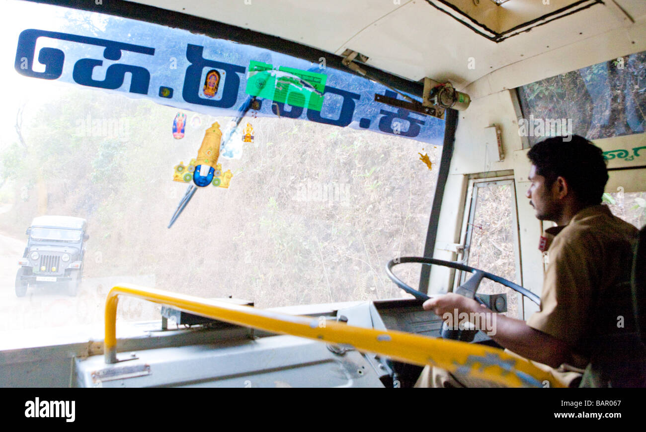 Indian Man Diving A Local Bus Kerala India Stock Photo