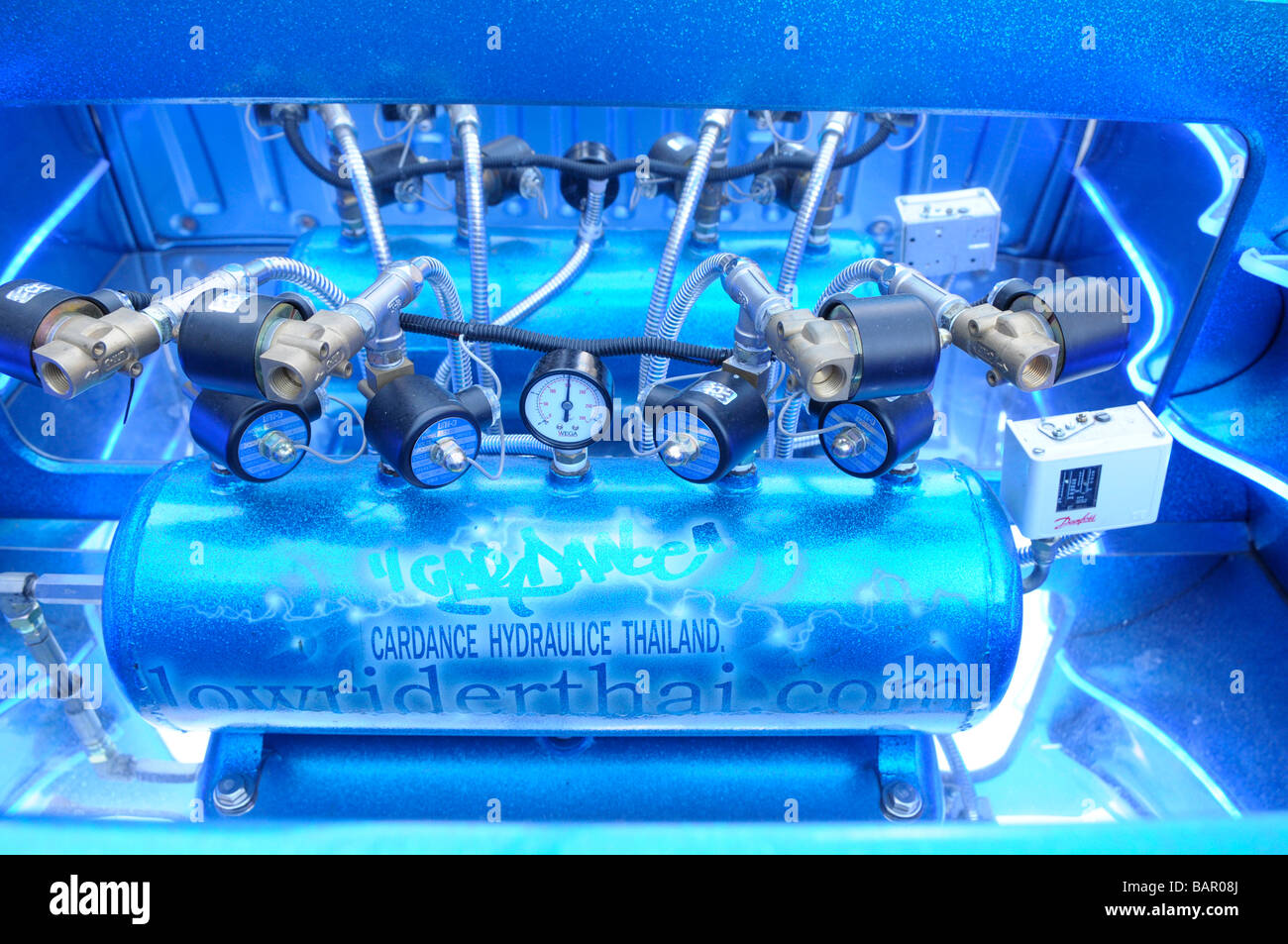 circuit of decorated hydraulic dance car, ranong, southern thailand